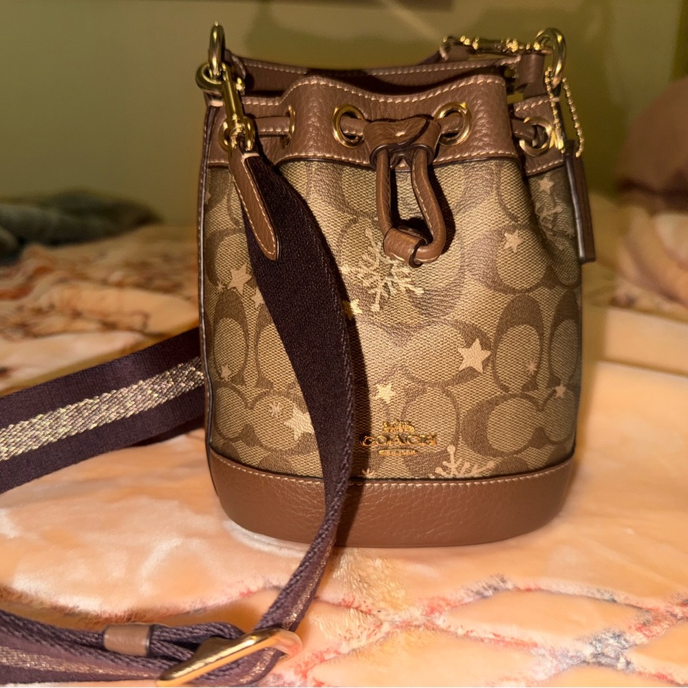 Coach Tan and Brown Monogram Mini Bag